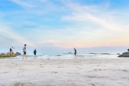 People on the beach and blue sky at "HUA HIN" beach Thailandの写真素材