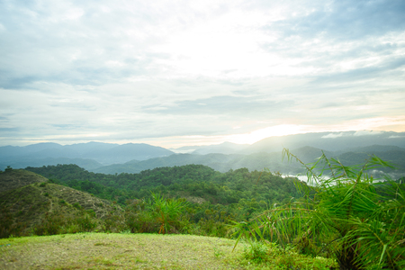 Sunlight on the mountain in morningの写真素材