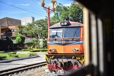 The train on railway,view from inside another train.の写真素材