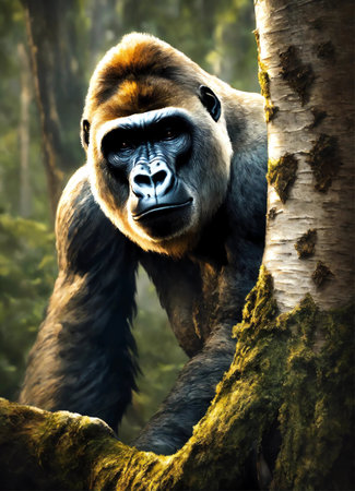 Portrait of a male gorilla in the jungle. Wildlife scene.の素材