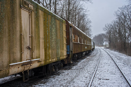 Abandoned Railcars in the Snowの写真素材