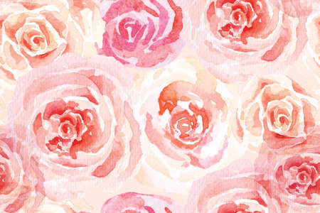 Rose seamless pattern with watercolor pastel color background.Designed for fabric luxurious and wallpaper, vintage style.Hand drawn floral pattern illustration.Rose garden.Pink flower bouquet.For valentines background.の写真素材