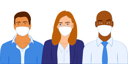 Group of business people wearing face mask against Corona Virus Pandemic for virus protection. Flat...