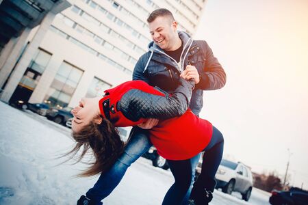 Lovers in the background of sunset, Russia.の写真素材