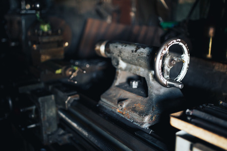 Lathe for production of parts. Concept industrial production in the garage, business.の写真素材