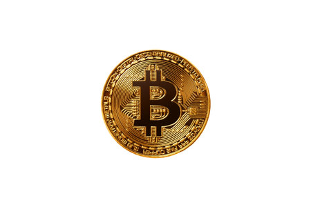 Golden bitcoin on isolate white background. Concept mining