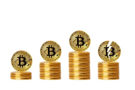 Bitcoin. Bitcoin on isolated background. concept broken coin.の写真素材