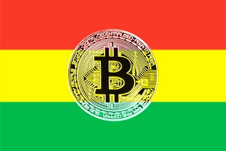 Bitcoin. Bitcoin on the Bolivia flag backgroundの写真素材