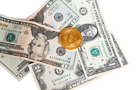 Bitcoin. Bitcoin on the icon dollar backgroundの写真素材