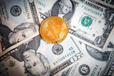 Bitcoin. Bitcoin on the icon dollar backgroundの写真素材