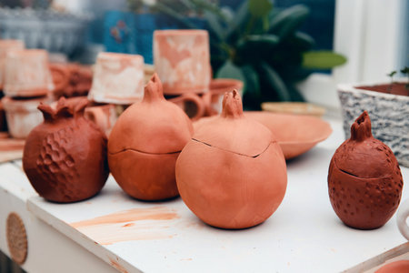 Ceramics. Master sculpts makes a plate according to the moldの写真素材