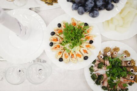 Catering buffet table with delicious food service restaurantの写真素材
