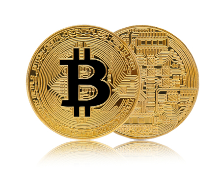 Bitcoin. Golden bitcoin isolated on white backgroundの写真素材
