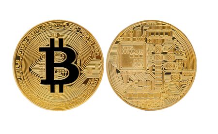 Bitcoin. Golden bitcoin isolated on white backgroundの写真素材