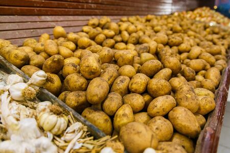 Shop bazaar market fresh vegetables. Potatoes close-upの写真素材