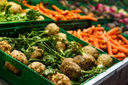 Store bazaar of fresh farm products. Concept of bio productsの写真素材