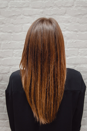 Sick, cut and healthy hair. Hair before treatment.の写真素材