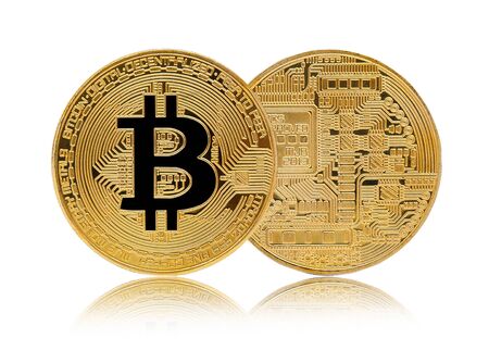 Bitcoin. Golden bitcoin isolated on white backgroundの写真素材
