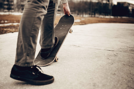 Man is going to skateboarding on the road, people, sport and skateboarding. concept of active...