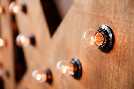 edison lamp. Incandescent lamp built-in wooden letters, loft styleの写真素材