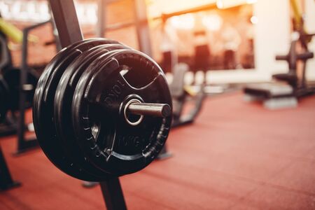 Weight barbell for disk. equipment tools for sport modern gymの写真素材