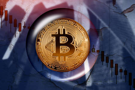 Bitcoin. Bitcoin in soap bubble on black backgroundの写真素材