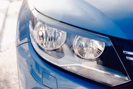 Headlight car. Close-up means for light and road lighting.