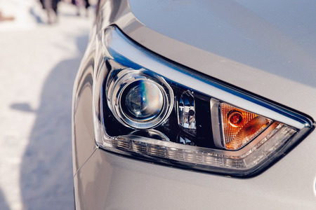 Headlight car. Close-up means for light and road lighting.の写真素材