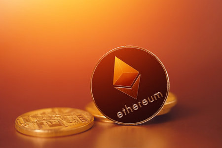 Ethereum. Ethereum on the background of the gold.