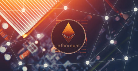 Ethereum. Ethereum on dark background. Concept Blockchain, cryptocurrencies