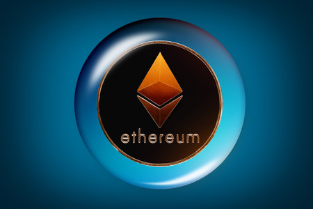 Ethereum. Ethereum ico in soap bubble on black background