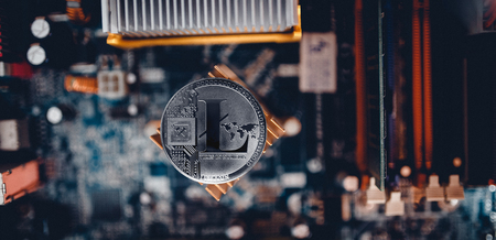 Litecoin. ICO Litecoin electronic computer processor boardの写真素材