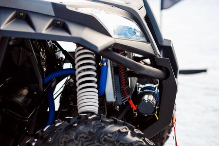 Atv Quad bike, close-up of details: headlights, shock absorber.の写真素材