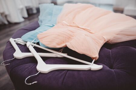 White modern wedding dresses in dress store.の写真素材