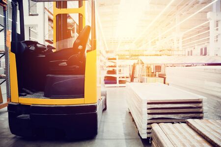 Building materials warehouse, logistics concept, construction of houses, loader.の写真素材