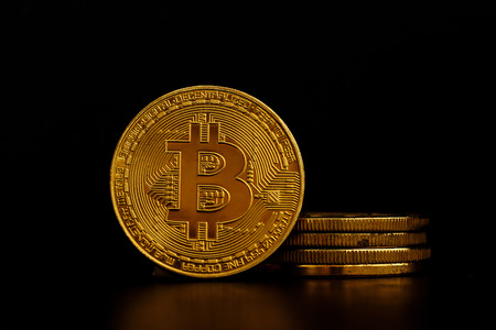 Bitcoin on dark background, concept business of crypto-currencies.の写真素材