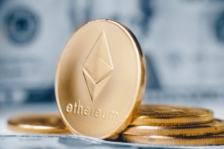 Ethereum On background dollar, concept of crypto currency.の写真素材