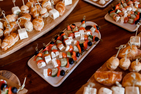 Catering service. Restaurant food table with snack delicious diningの写真素材