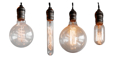 Set Isolated edison retro lamp on white background of different shapes.の写真素材