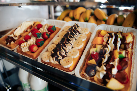 Selection Traditional belgian waffles in brussels, top viewの写真素材