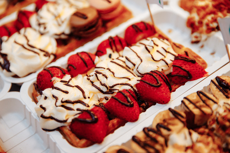 Selection Traditional belgian waffles in brussels, top viewの写真素材