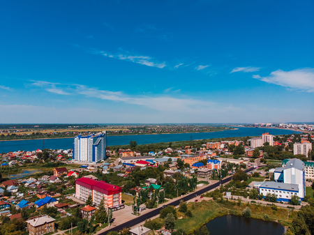 Tomsk cityscape Siberia, Russia. Tom river. Drone aerial top view.の写真素材