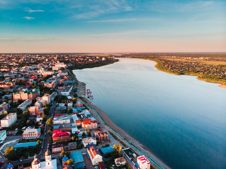 Tomsk cityscape Siberia, Russia. Tom river. Drone aerial top view.の写真素材