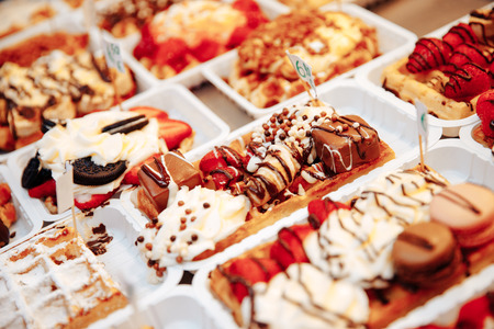 Selection Traditional belgian waffles in brussels, top viewの写真素材