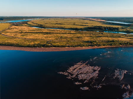 Tomsk cityscape Siberia, Russia. Tom river. Drone aerial top view.の写真素材