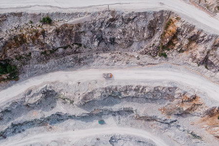 Open pit mine, digging for gold, minerals, iron ore, marble extractive industry