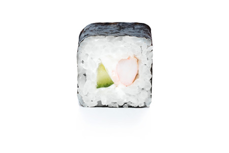 Japanese food eating roll sushi on white isolated background.の写真素材
