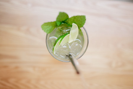 Cold mojito with fresh mint and ice