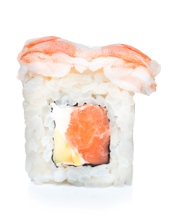 Japanese food eating roll sushi on white isolated background.の写真素材