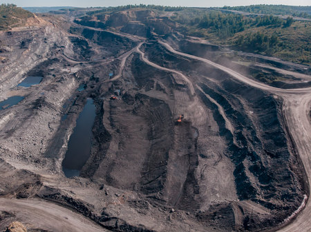 Open pit mine, extractive industry for coal, Russia, Kemerovo.